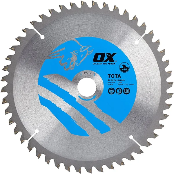Ox OX-TCTA-1842048 Aluminium, Plastic, Laminate Cutting Circular Saw Blade - Circular Cutting Disk - 48 Teeth - Silver/Blue, 184