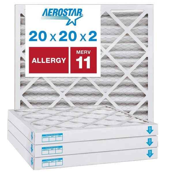 Aerostar Allergen & Pet Dander 20x20x2 MERV 11 Pleated Air Filter, Made in The USA, (Actual Size: 19 1/2 inchx19 1/2 inchx1