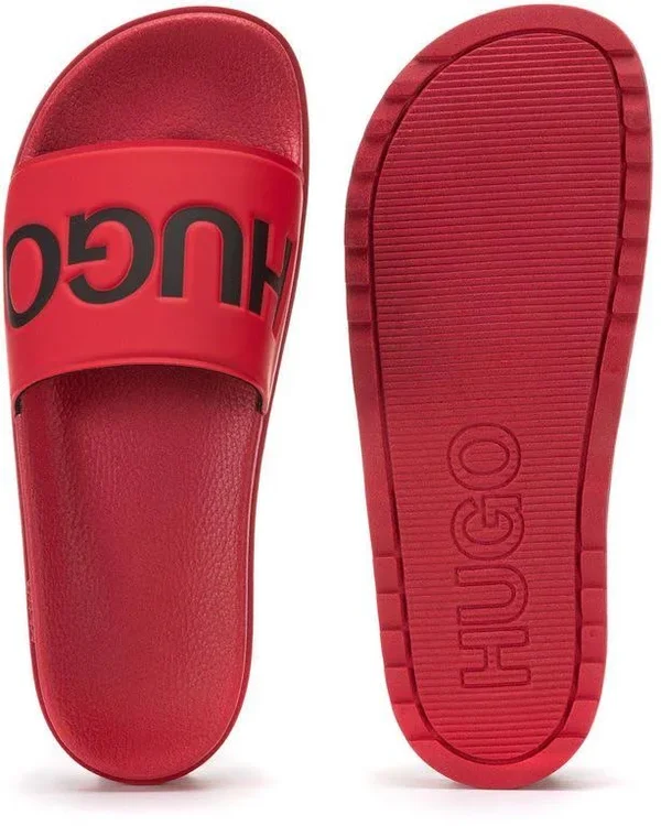 Hugo Boss - Italian Made Slides with Contrast Logo - Dark Red