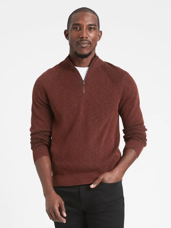Banana Republic Men's Supima Half-Zip Sweater Rich Orange Size S