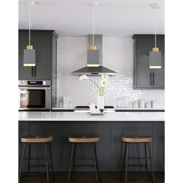 Modern Square Pendant Light with Grey Color Adjustable Pendant Lamp Fixture - Grey PL-1120, 4.7 x 4.7 x 40.6 inches