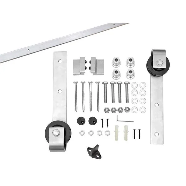 CALHOME K Series 30 in. x 84 in. Solid Weather Gray Stained Knotty Pine Wood Interior Sliding Barn Door with Hardware Kit
