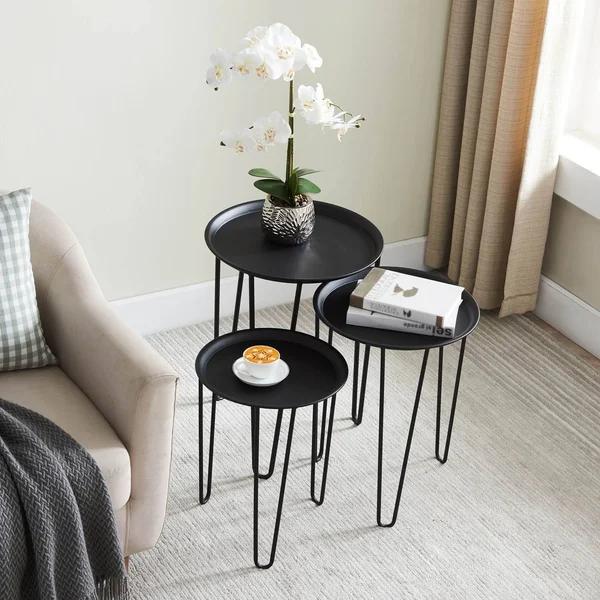 HEMSLY Mid Century Round Nesting Tables - White