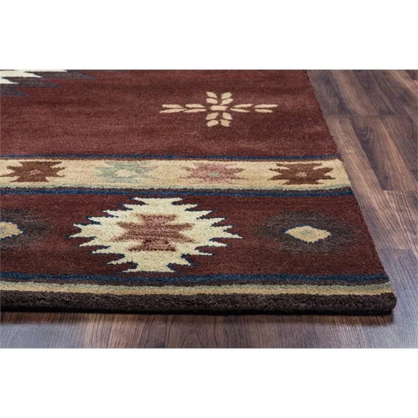 Ryder 2&6x22 x 10& Southwest/Tribal Burgundy/Tan/Sage/Navy Hand-Tufted Rug
