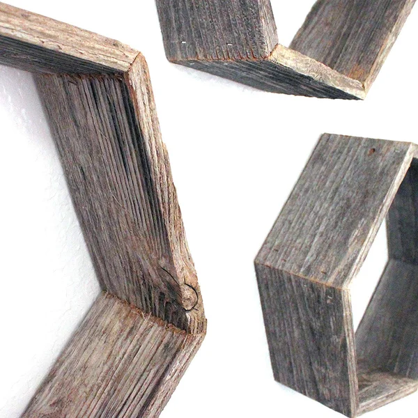 Barnwoodusa Rustic Hexagon Set of 3 Shelves - 100 Percent Reclaimed Wood - Weathered Gray
