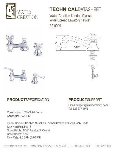 Water Creation F2-0009-01-BX American 20th Century Classic Widespread Lavatory Faucet with Pop-Up Drain