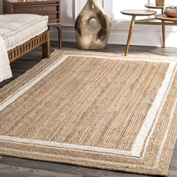nuLOOM Rikki Braided Border Jute Area Rug, 4& x 6& Oval, Off-White
