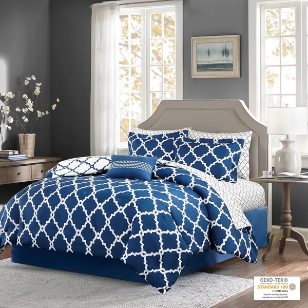 Madison Park Essentials Cole Navy Reversible Complete Comforter and Cotton Sheet Set - Twin XL