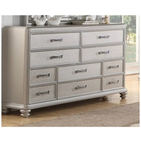 Benzara - 10 Drawers Wooden Dresser in Silver