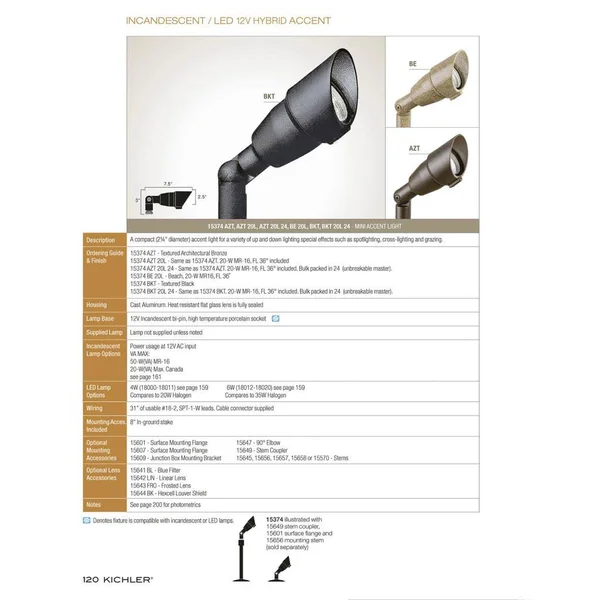 Kichler Lighting 15374AZT20L Bronze Landscape Accent Light