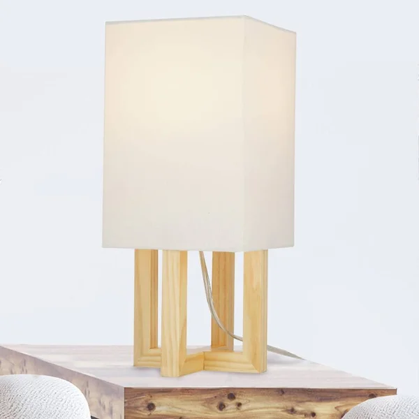 Cresswell Lighting Light Wood - Brushed Nickel Finish MDF Table Lamp 15 inchh, LED Bulb Included