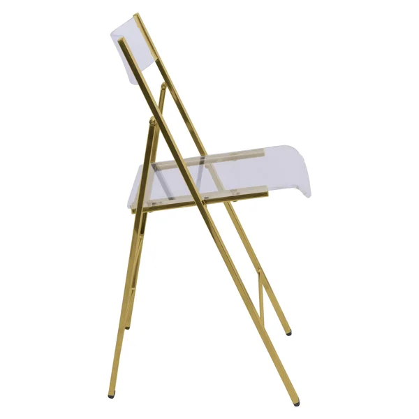 LeisureMod Menno Clear Gold Chrome Frame Folding Dining Chair Set of 4