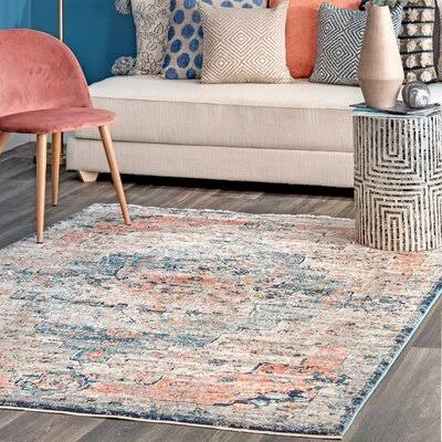 Deja Oriental Blue/Red/Tan Area Rug Bungalow Rose Rug Size: Round 5&