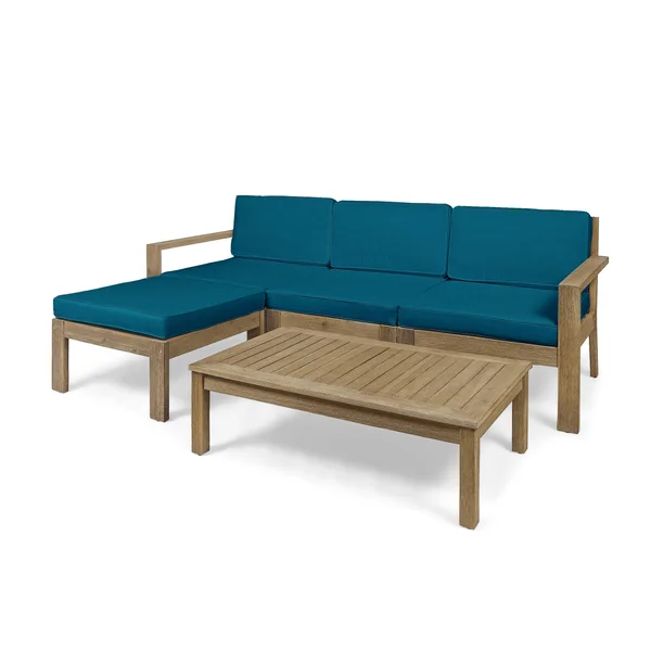 Santa Ana 5pc Acacia Wood Sofa Sectional Set Light Brown/Dark Teal - Christopher Knight Home