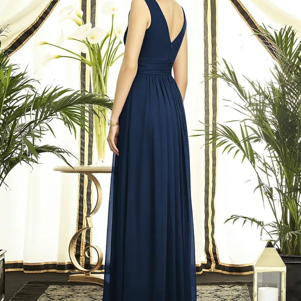 Dessy Collection Shirred Chiffon Gown - Midnight Blue