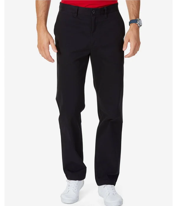 Nautica Men's Big & Tall Anchor Flat Front Twill Pants - True Black