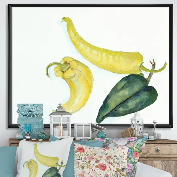 Designart 'Peppers Hot and Cool' Cottage Premium Framed Canvas Wall Art - 40 in. Wide x 30 in. High - Black