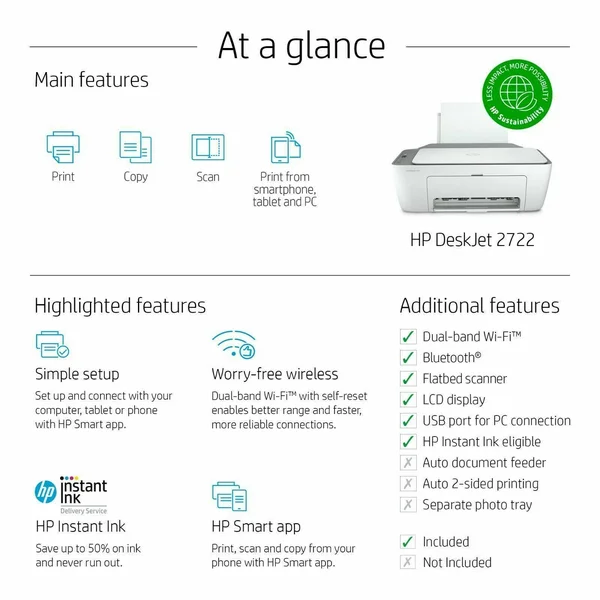 HP Deskjet 2722 All-in-One Wireless Color Inkjet Printer
