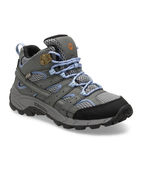 Merrell Kid's Moab 2 Mid Waterproof Boot, Size: 1, Grey/Periwinkle