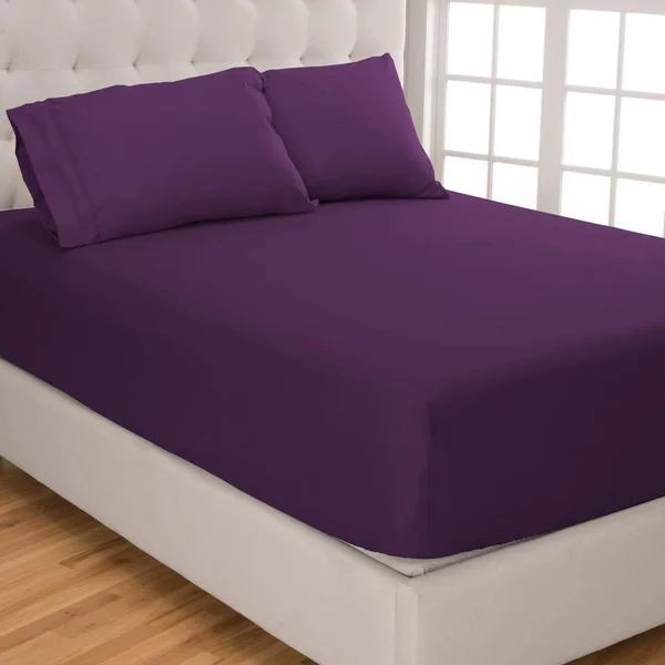 Bare Home Deep Pocket Fitted Sheet & Pillowcase Set, Hypoallergenic - Split King - Plum