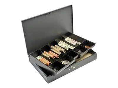 Steelmaster 2215CBTGY 3 x 16.7 in. Extra Wide Steel Cash Box with 10 Compartments Key Lock - Gray