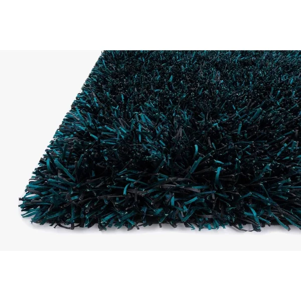Alexander Home Hand-Tufted Rocco Solid Ribbon Shag Rug (3&6 x 5&6) Peacock - Blue
