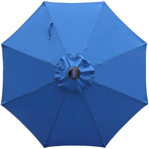 Maypex 9 ft. Steel Market Crank and Tilt Round Solar Light Patio Umbrella in Tan