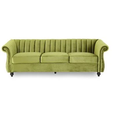 Fleury 84x22 Velvet Rolled Arm Sofa House of Hampton Upholstery Color: Sage