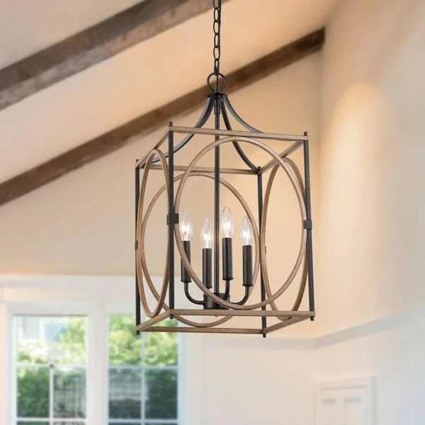 Modern Farmhouse 4-Light Chandelier Cube Candle Pendant Lights for Dining Room - L12.5x22x W12.5x22x H 23.5x22