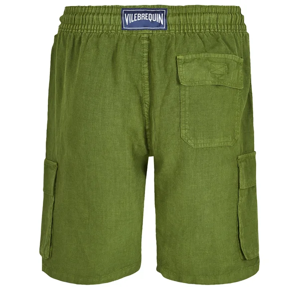 Men Linen Bermuda Shorts Cargo Pockets - Bermuda - Baie - Green - Size XXL - Vilebrequin