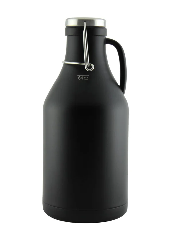 Kegco Grizzly Double Wall Flip Top Beer 64 oz Growler, Black