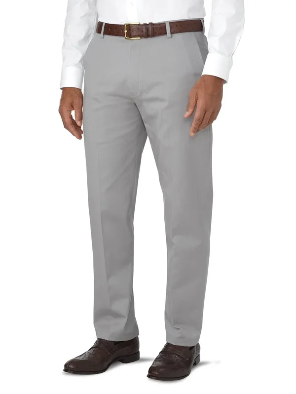 Men's Pants - Tailored Fit in Solid Light Grey Non Iron Impeccable Cotton, Paul Fredrick