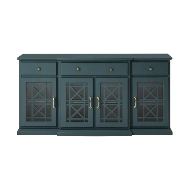 Selma Transitional 3 Tiered Ornate Fretwork Door Sideboard Dark Teal - Saracina Home