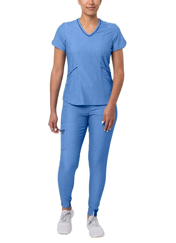 Adar Pro Heather Modern Athletic Scrub Set for Women - Modern V-Neck Scrub Top & Yoga Jogger Scrub Pants - P9500H - Heather