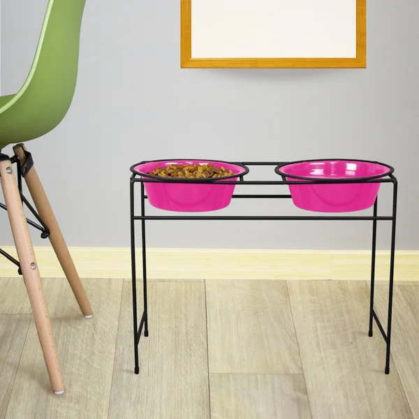 Platinum Pets Double Diner Feeder with Stainless Steel Dog Bowls - 10 cup/80 oz, Electric Purple