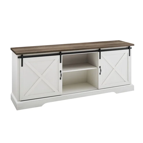 Walker Edison 70x22 Sliding Barn Door TV Console - Reclaimed Barnwood/Brushed White