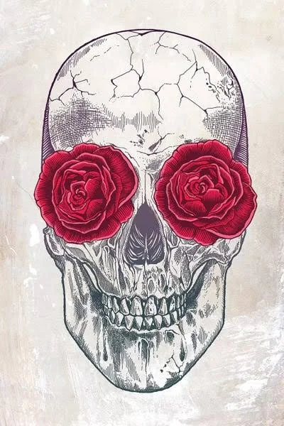 Framed Canvas Art (Gold Floating Frame) - Skull & Roses by Rachel Caldwell ( fantasy, Horror & sci-fi > Horror >