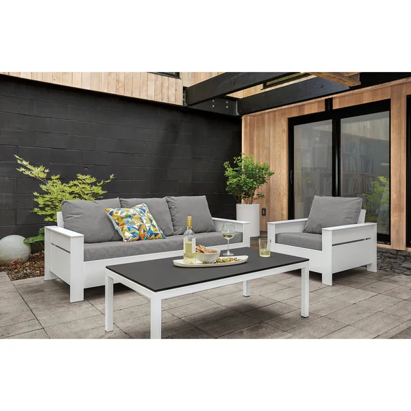 Room & Board - Modern Parsons Outdoor Coffee Table w/ 1x22 Leg 24d 48W 16h in Grey, Grey Recycled HDPE Top w/ Graphite Base