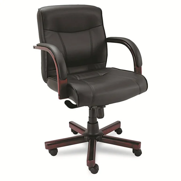 Alera Madaris Series Midback Knee Tilt Leather Chair Trim - Black/mahogany, 37.38" x 21.60" x 20.25"