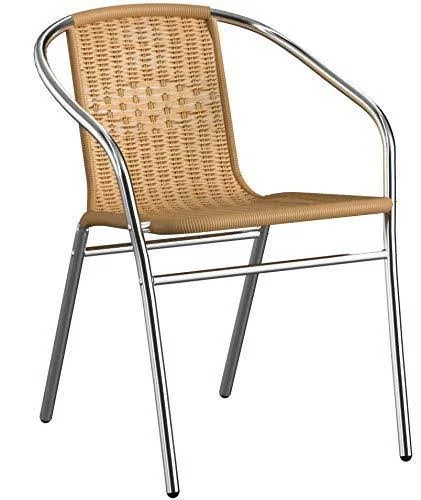 Flash Furniture 4 Pk. Aluminum and Beige Rattan Indoor-Outdoor Restaurant Chair