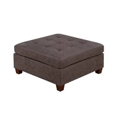 Aurita 36.6x22 Tufted Square Standard Ottoman Latitude Run Fabric: Brown Faux Leather