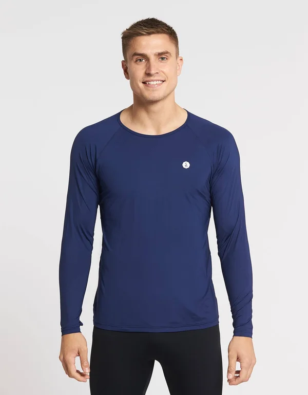 UPF 50+ Long Sleeve Sun Protective Base Layer for Men, Sun Safe Tops Navy