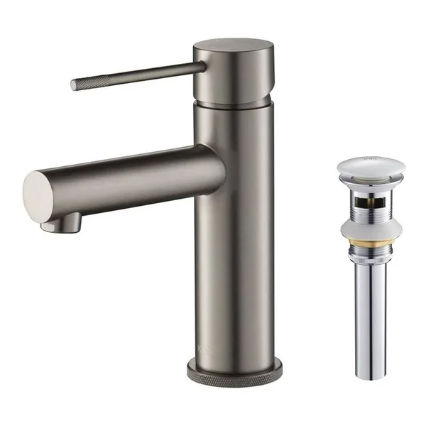 KIBI Solid Brass Single Hole Bathroom Faucet with Pop Up Drain Gray Titanium