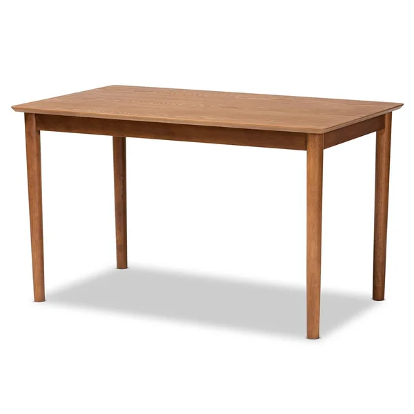 Baxton Studio Nexus Mid-Century Modern Fabric Upholstered and Finished Wood 5-Piece Dining Set Greyish Beige & Walnut Brown
