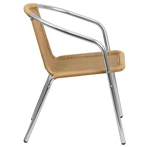 Flash Furniture 4 Pk. Aluminum and Beige Rattan Indoor-Outdoor Restaurant Chair