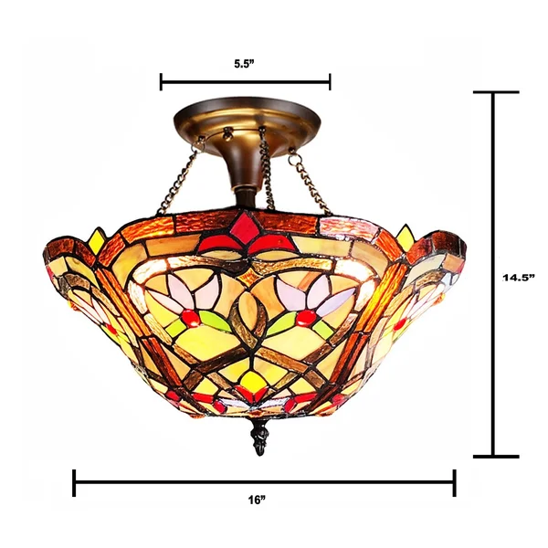 Gracewood Hollow Choi Tiffany-style 2-Light Antique Bronze Semi-Flush Mount 30612233