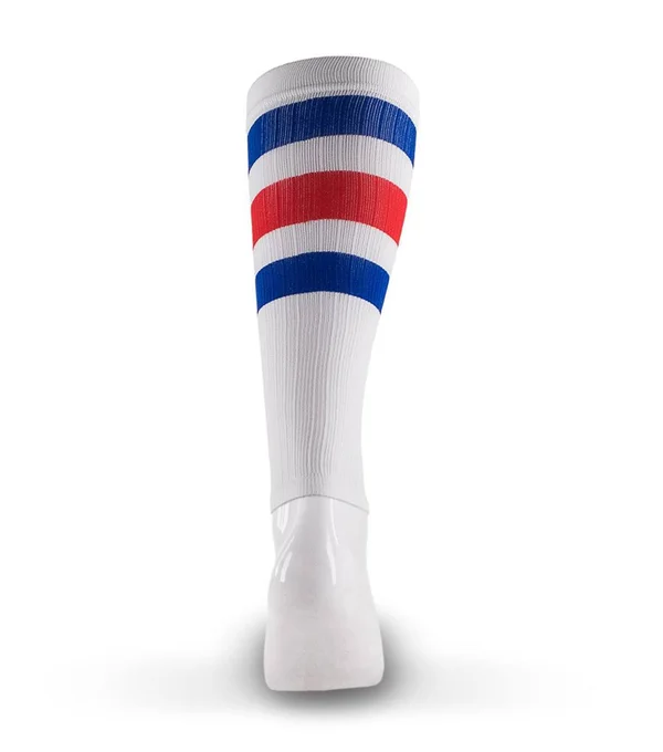 Pro Compression Calf Sleeves - White, Red & Blue Stripe, S/M, Best Compression Sleeves for Men, Women, Running, Sports