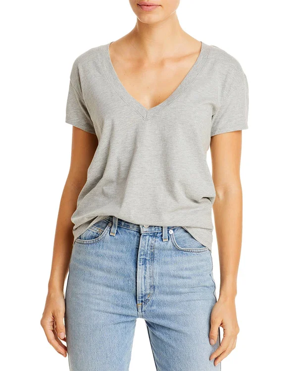 Good American Women's V-Neck Cotton Tee - Gray - Size 1/S