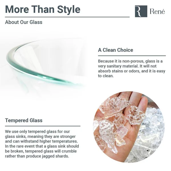 Rene R5-5008-R9-7003-C Foil Undertone Glass Vessel Sink with Chrome Vessel Faucet - Sink Ring, and Vessel Pop-Up Drain