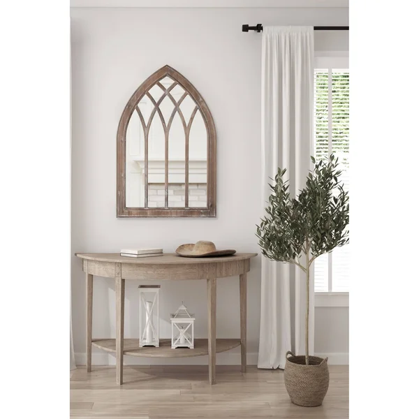 Kate and Laurel Winn 48-in L x 24-in W Arch Rustic Brown Framed Wall Mirror - 219974